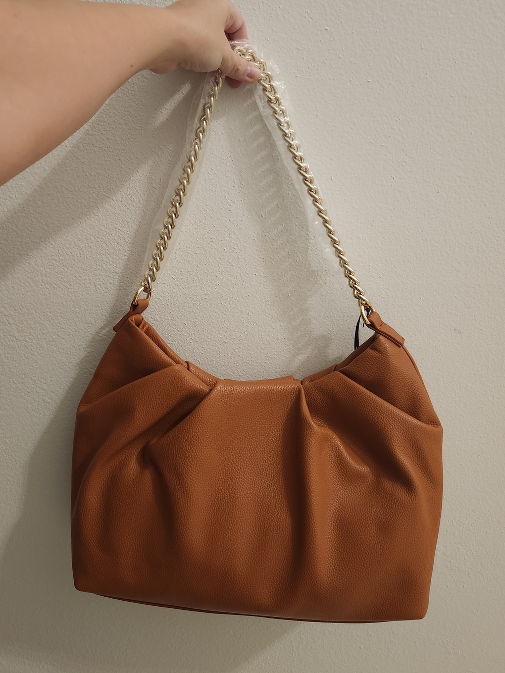 Classic Tan Hobo with Gold Chain Strap